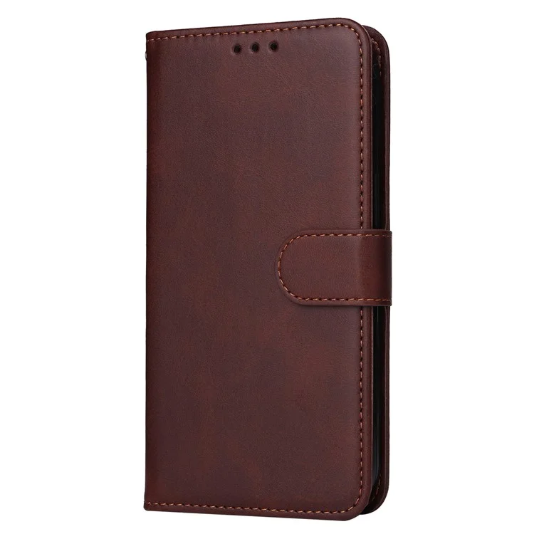 Para iPhone 15 Plus Wallet Phone Case Calf Texture Anti-Scratch PU Leather Smartphone Shell Flip Stand Cover - Marrom