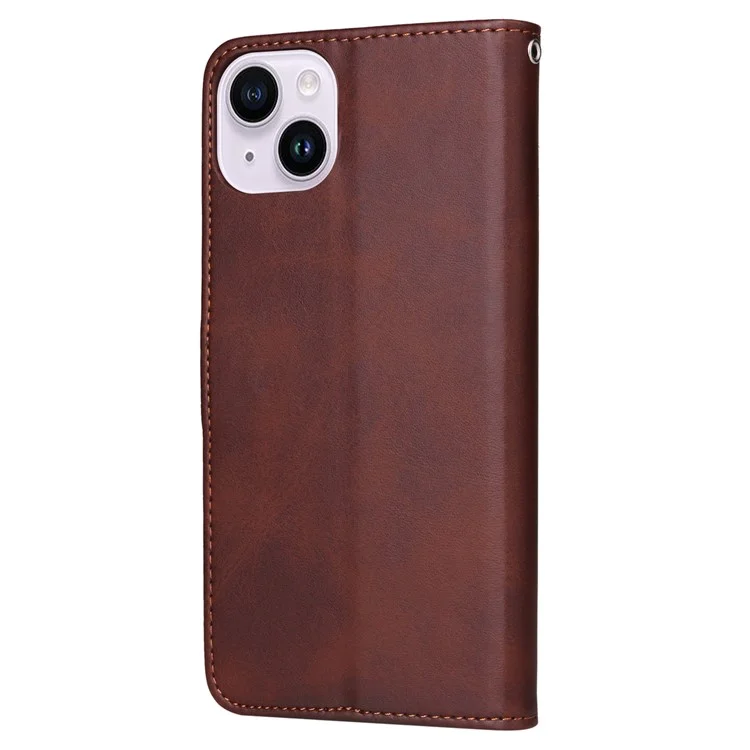 Para iPhone 15 Plus Wallet Phone Case Calf Texture Anti-Scratch PU Leather Smartphone Shell Flip Stand Cover - Marrom