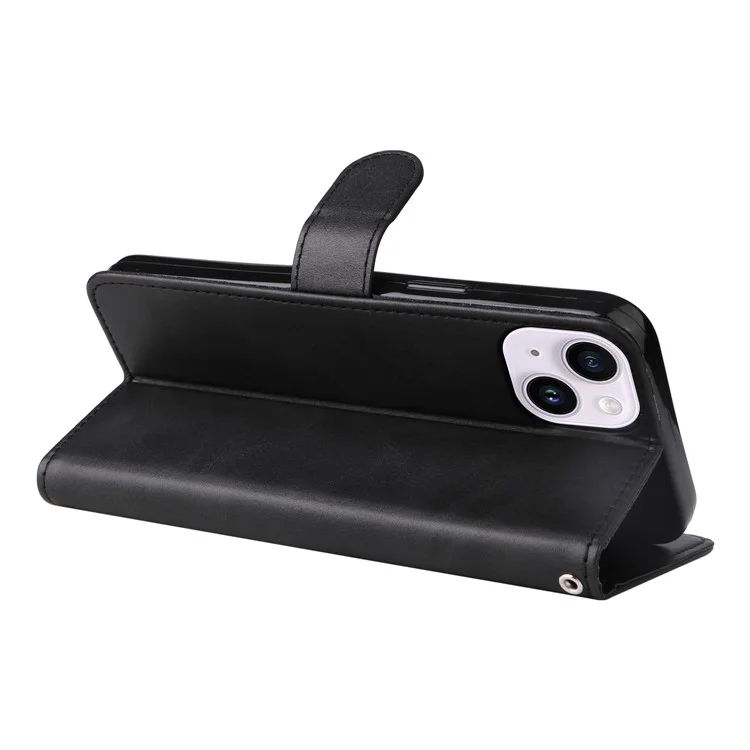Pour iPhone 15 Anti-Scratch PU Leather Wallet Phone Case Calf Texture Flip Stand Cover - Noir