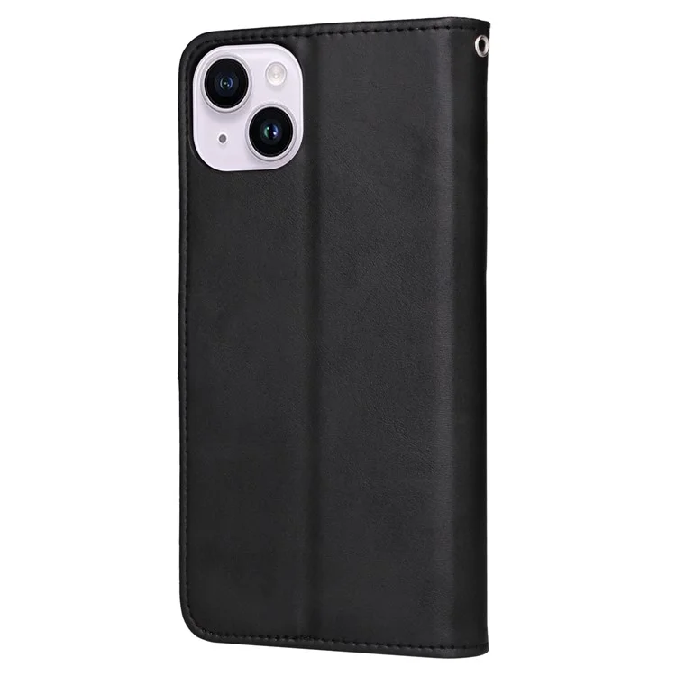 Pour iPhone 15 Anti-Scratch PU Leather Wallet Phone Case Calf Texture Flip Stand Cover - Noir