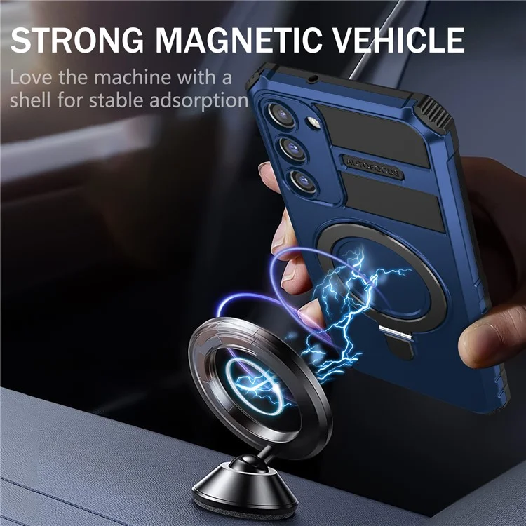 For Samsung Galaxy S23 Ring Kickstand Phone Case Shockproof PC+TPU Magnetic Cover - Blue