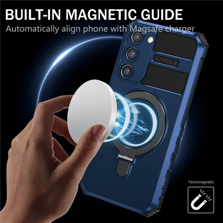 For Samsung Galaxy S23 Ring Kickstand Phone Case Shockproof PC+TPU Magnetic Cover - Blue
