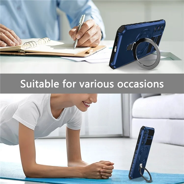 For Samsung Galaxy S23 Ring Kickstand Phone Case Shockproof PC+TPU Magnetic Cover - Blue