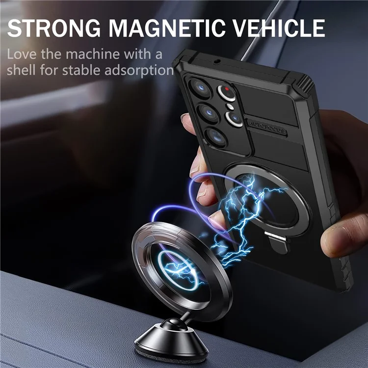 For Samsung Galaxy S23 Ultra PC+TPU Phone Case Magnetic Finger Grip Kickstand Cover - Black