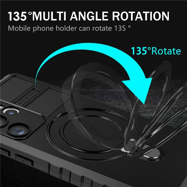 For Samsung Galaxy S23 Ultra PC+TPU Phone Case Magnetic Finger Grip Kickstand Cover - Black