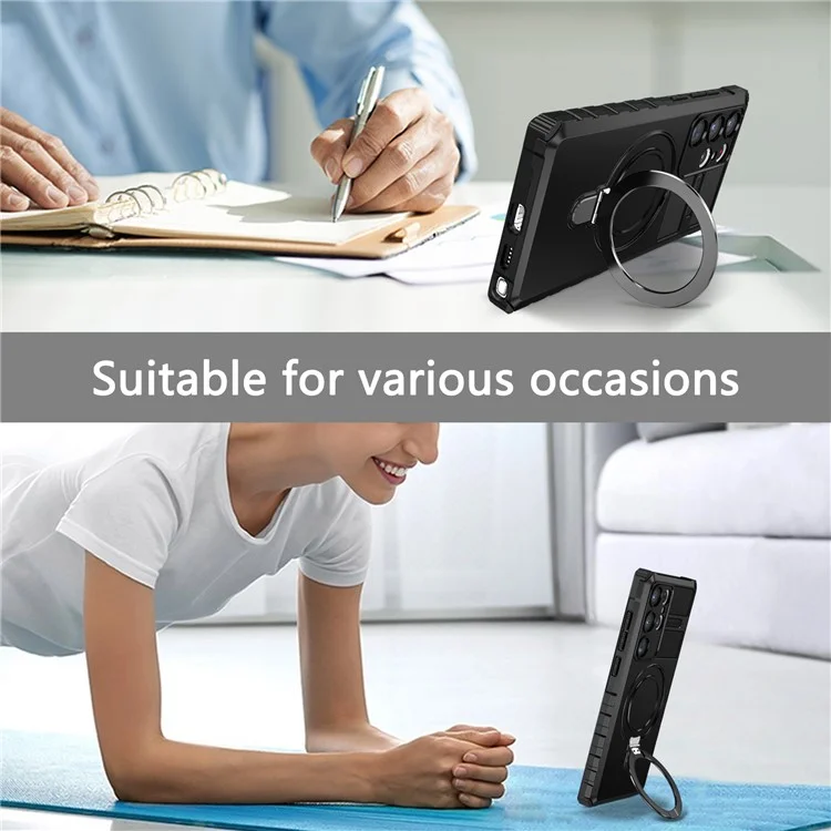 For Samsung Galaxy S23 Ultra PC+TPU Phone Case Magnetic Finger Grip Kickstand Cover - Black