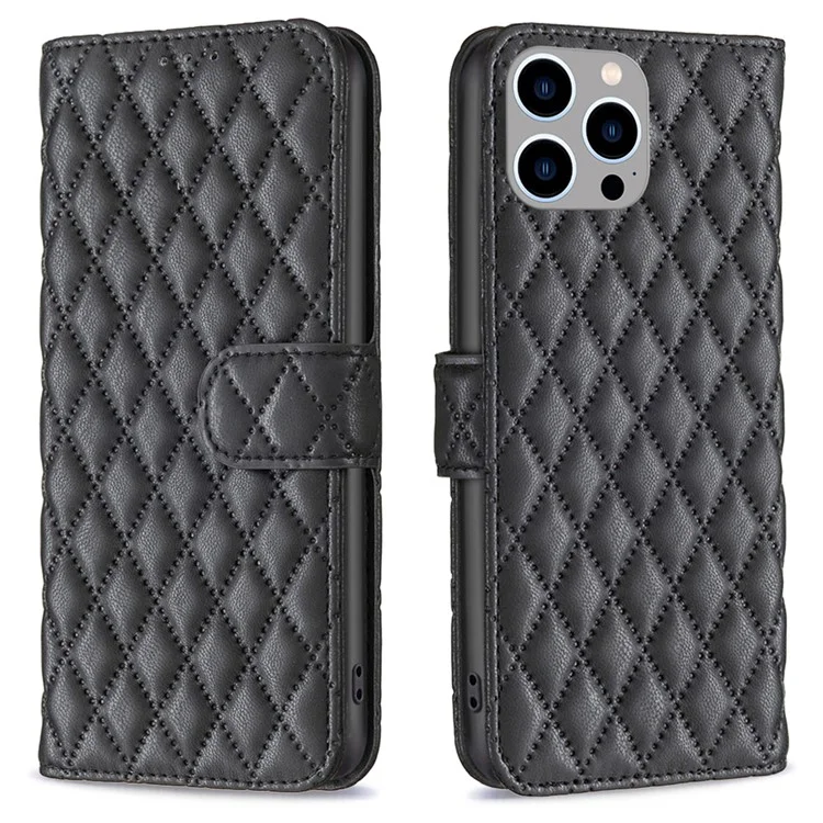 BINFEN COLOR BF Style-14 for iPhone 15 Pro Max Smartphone Cover Wallet Shell Imprinted Stand Leather Phone Case - Black