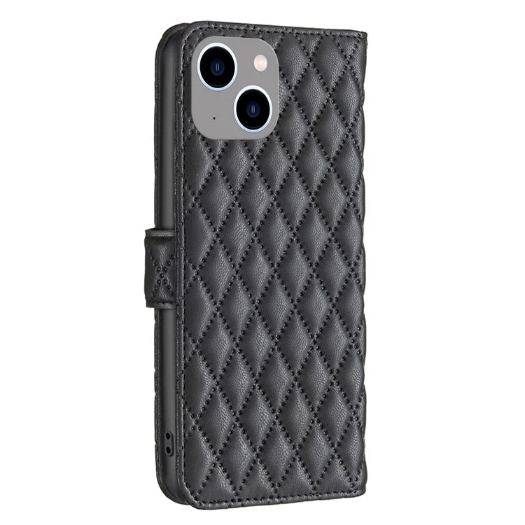 BINFEN COLOR BF Style-14 for iPhone 15 Plus Phone Wallet Shell Imprinted Stand Leather Case Smartphone Cover - Black