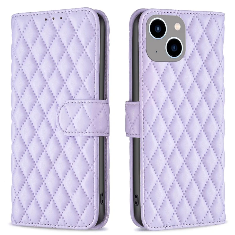 BINFEN COLOR BF Style-14 for iPhone 15 Plus Phone Wallet Shell Imprinted Stand Leather Case Smartphone Cover - Purple