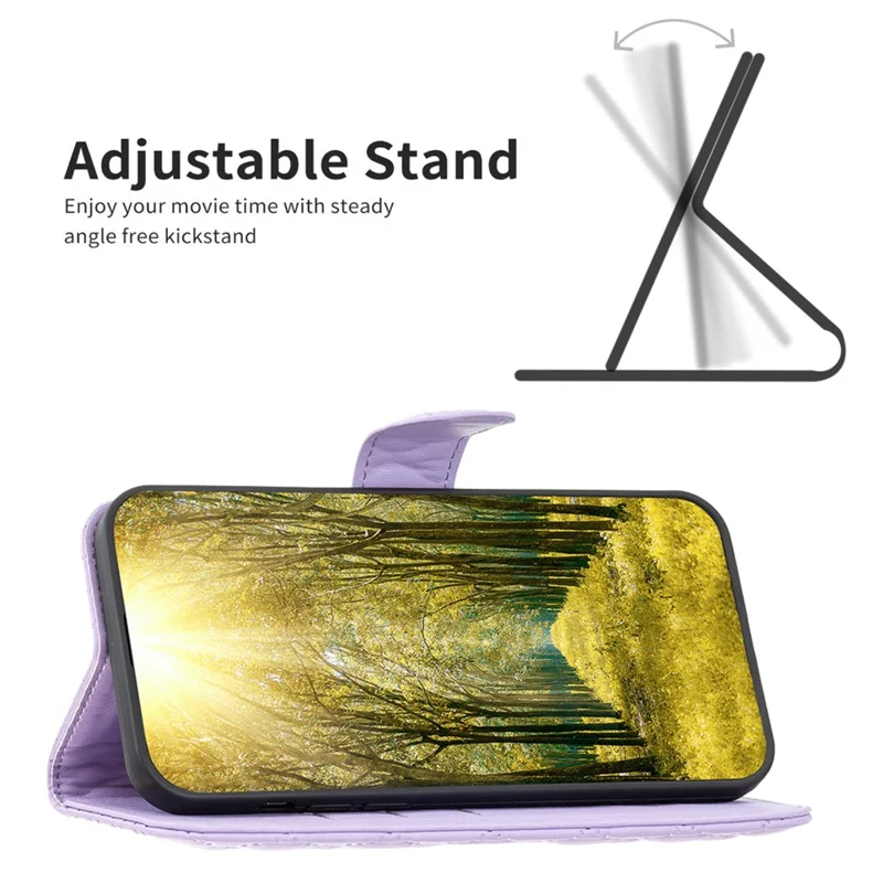 BINFEN COLOR BF Style-14 for iPhone 15 Plus Phone Wallet Shell Imprinted Stand Leather Case Smartphone Cover - Purple