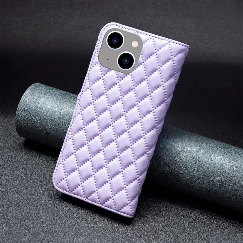 BINFEN COLOR BF Style-14 for iPhone 15 Plus Phone Wallet Shell Imprinted Stand Leather Case Smartphone Cover - Purple