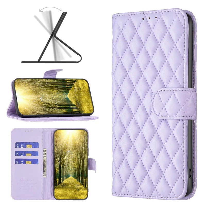 BINFEN COLOR BF Style-14 for iPhone 15 Plus Phone Wallet Shell Imprinted Stand Leather Case Smartphone Cover - Purple