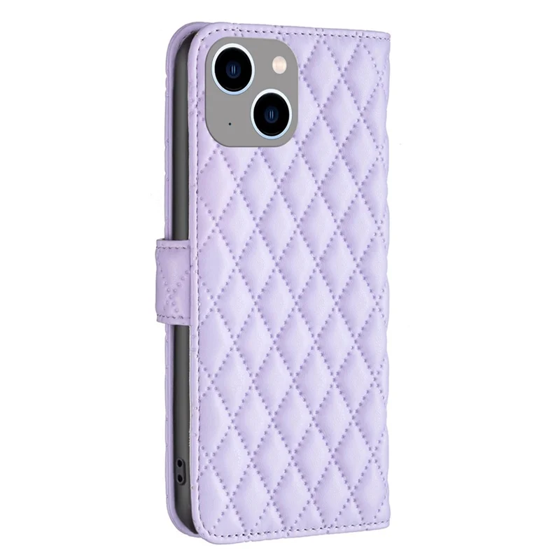 BINFEN COLOR BF Style-14 for iPhone 15 Plus Phone Wallet Shell Imprinted Stand Leather Case Smartphone Cover - Purple