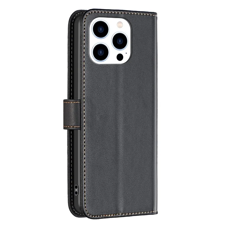BINFEN COLOR BF17 Pour iPhone 15 Pro Stand Design Housse de téléphone Ultra-Light Wallet TPU+PU Leather Phone Case - Noir
