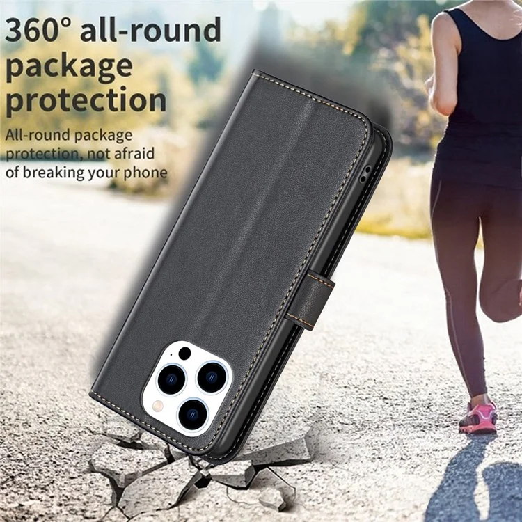 BINFEN COLOR BF17 Pour iPhone 15 Pro Stand Design Housse de téléphone Ultra-Light Wallet TPU+PU Leather Phone Case - Noir