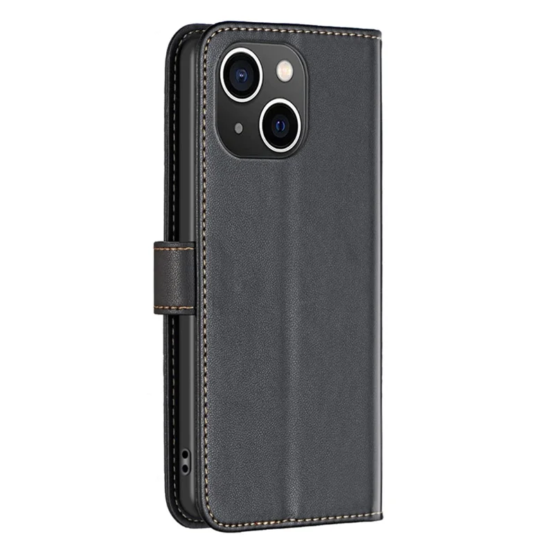 BINFEN COLOR BF17 For iPhone 15 Phone Cover Stand Design Wallet TPU+PU Leather Phone Case - Black