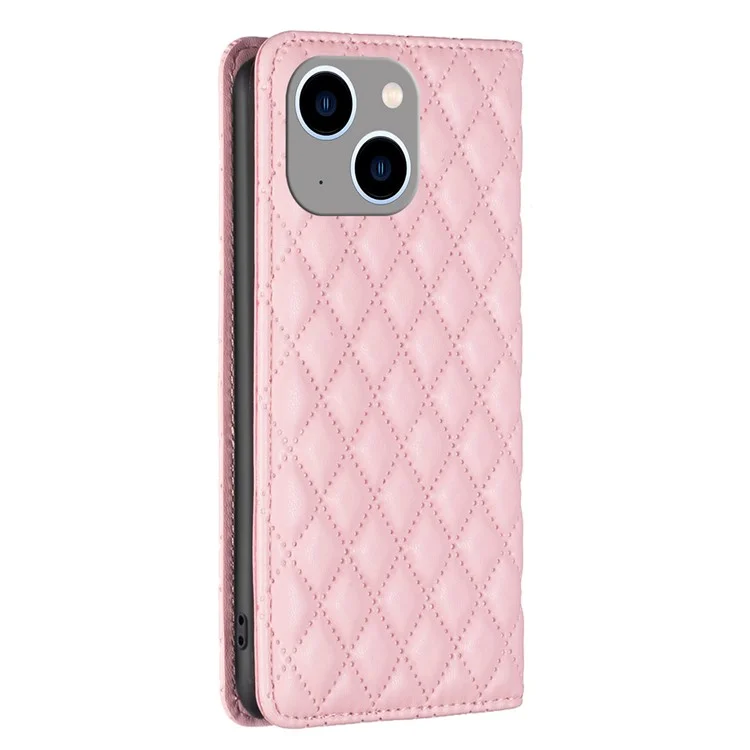 BINFEN COLOR BF Style-16 pour étui de téléphone avec porte-cartes pour iPhone 15 Plus, étui en cuir PU antichute - Rose