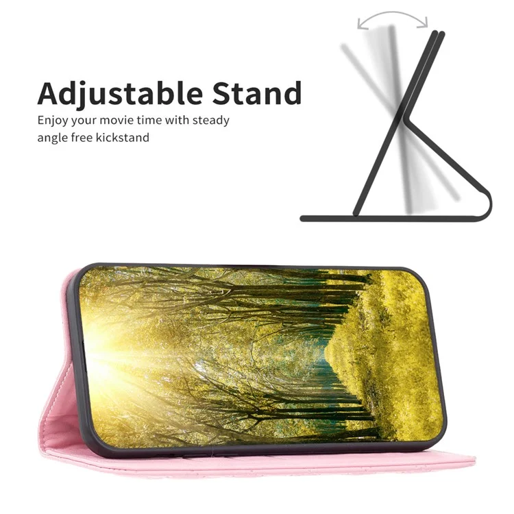 BINFEN COLOR BF Style-16 pour étui de téléphone avec porte-cartes pour iPhone 15 Plus, étui en cuir PU antichute - Rose