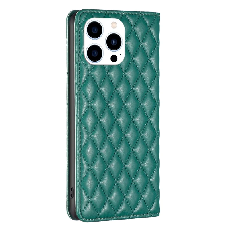 BINFEN COLOR BF Style-16 для iPhone 15 Pro Чехол из искусственной кожи с подставкой, противоударный, с держателем для карт - зеленый
