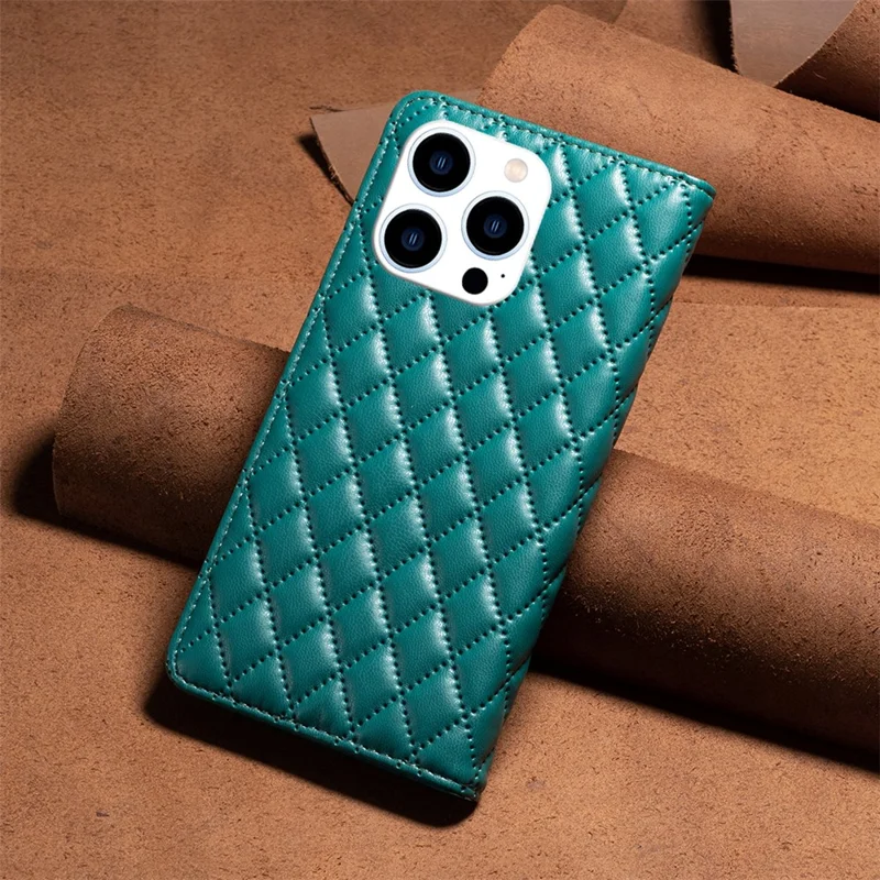 BINFEN COLOR BF Style-16 для iPhone 15 Pro Чехол из искусственной кожи с подставкой, противоударный, с держателем для карт - зеленый