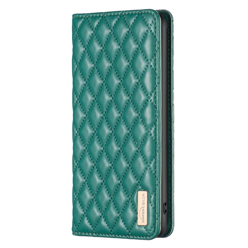 BINFEN COLOR BF Style-16 для iPhone 15 Pro Чехол из искусственной кожи с подставкой, противоударный, с держателем для карт - зеленый