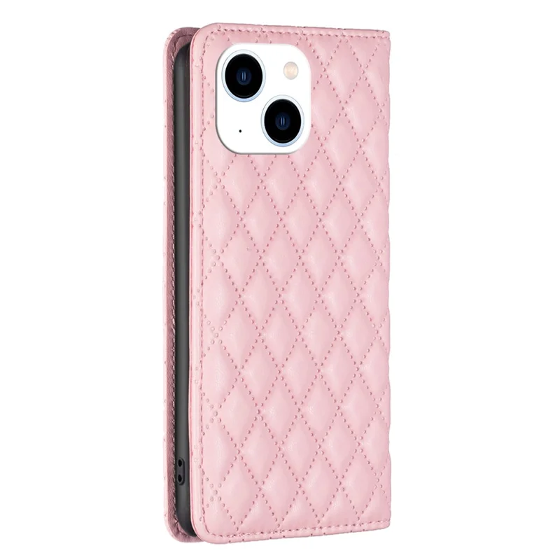 BINFEN COLOR BF Style-16 For iPhone 15 Phone Case Anti-drop PU Leather Stand Shell with Card Slots - Pink