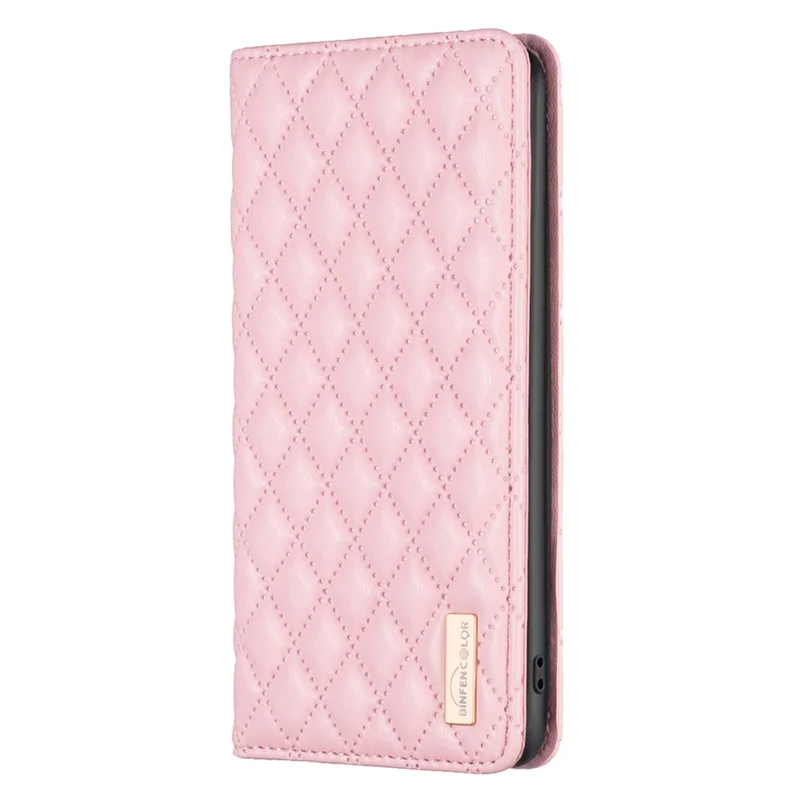BINFEN COLOR BF Style-16 For iPhone 15 Phone Case Anti-drop PU Leather Stand Shell with Card Slots - Pink