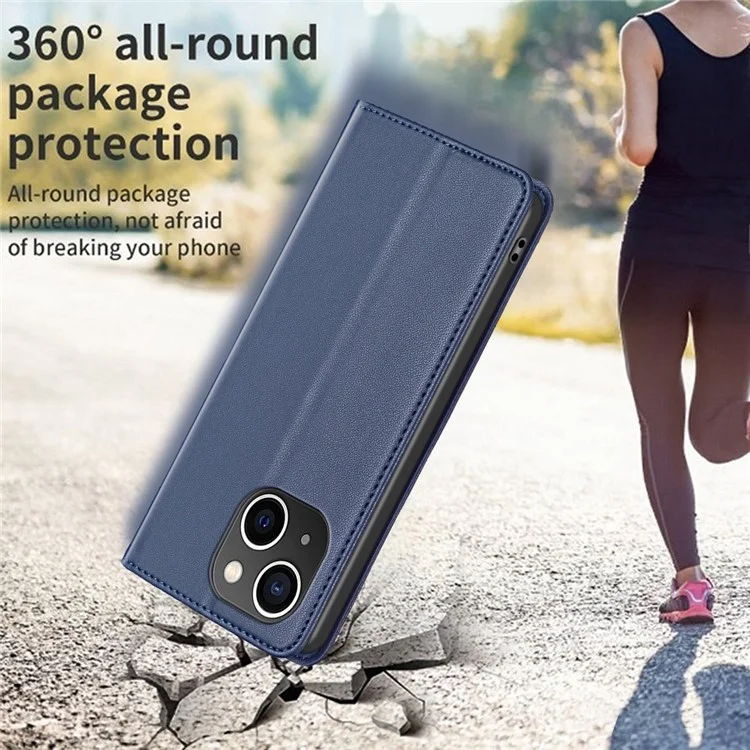 BINFEN COLOR BF18 For iPhone 15 PU Leather Card Holder Cover Flip Stand Phone Case - Blue
