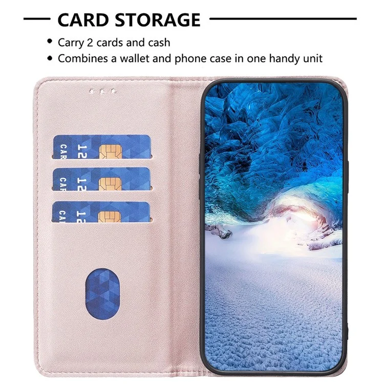 BINFEN COLOR BF18 Para iPhone 15 Pro Max Capa Protetora de Couro PU Antichoque Porta-Cartões com Suporte - Rose Gold
