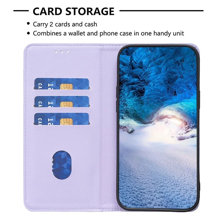 BINFEN COLOR BF18 PU Leather Cover for iPhone 15 Plus Card Holder Phone Case with Stand - Purple