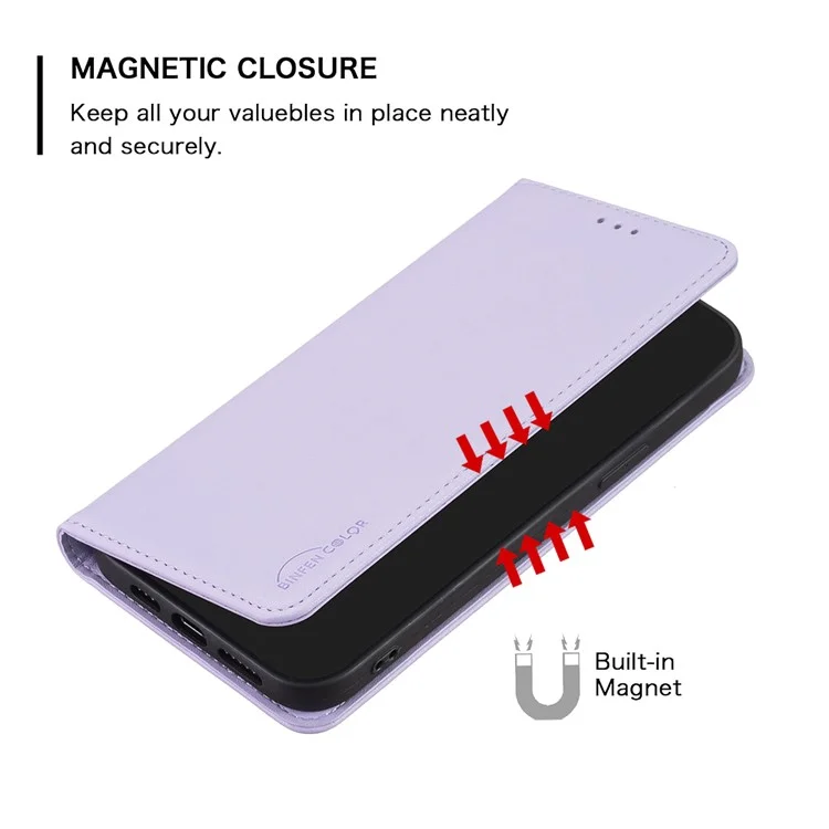 BINFEN COLOR BF18 PU Leather Cover for iPhone 15 Plus Card Holder Phone Case with Stand - Purple