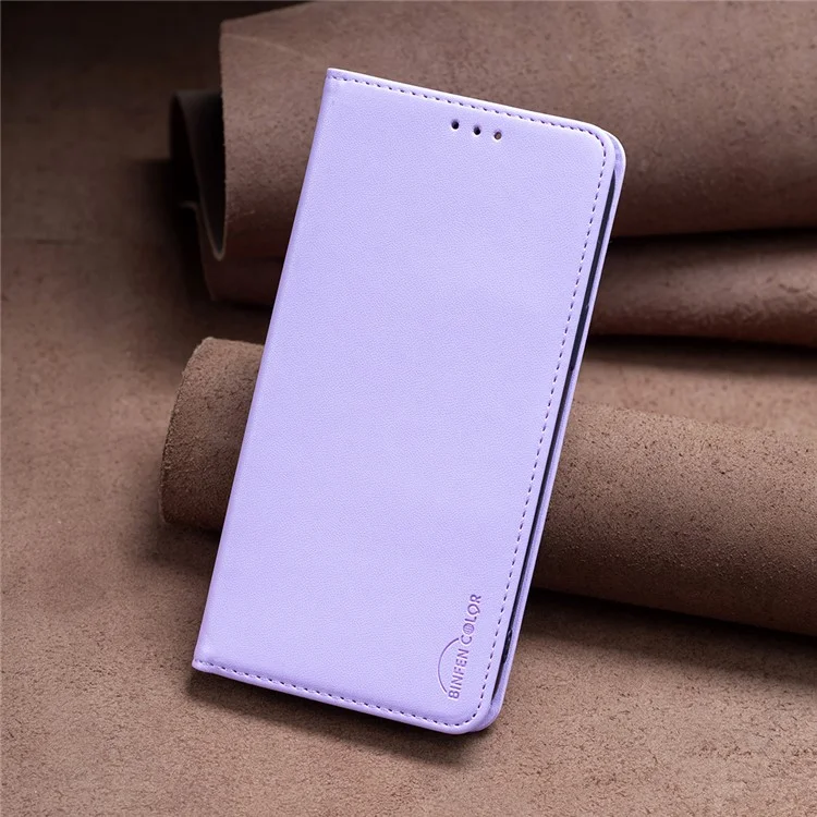 BINFEN COLOR BF18 PU Leather Cover for iPhone 15 Plus Card Holder Phone Case with Stand - Purple