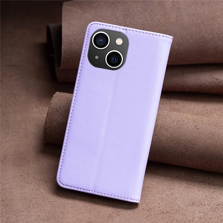 BINFEN COLOR BF18 PU Leather Cover for iPhone 15 Plus Card Holder Phone Case with Stand - Purple
