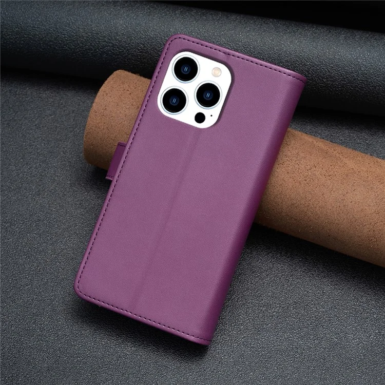 BF Style-19 Para iPhone 15 Pro Zipper Pocket PU Leather Case Wallet Stand Phone Cover - Roxo Escuro