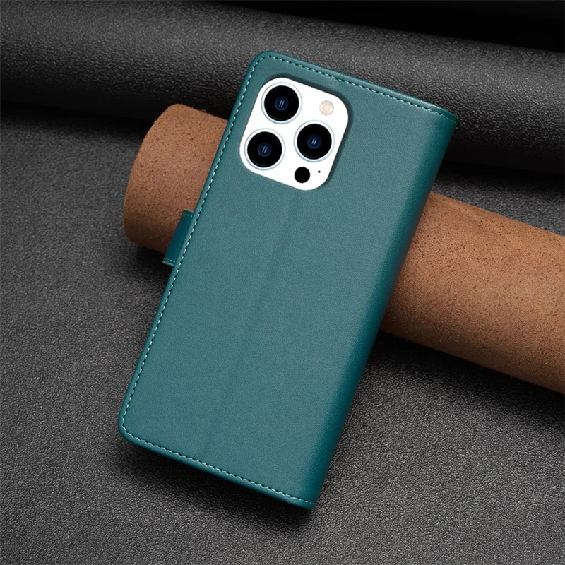 BF Style-19 Für iPhone 15 Pro Reißverschlusstaschen-Lederhülle Geldbörse Ständer Telefonabdeckung - Grün