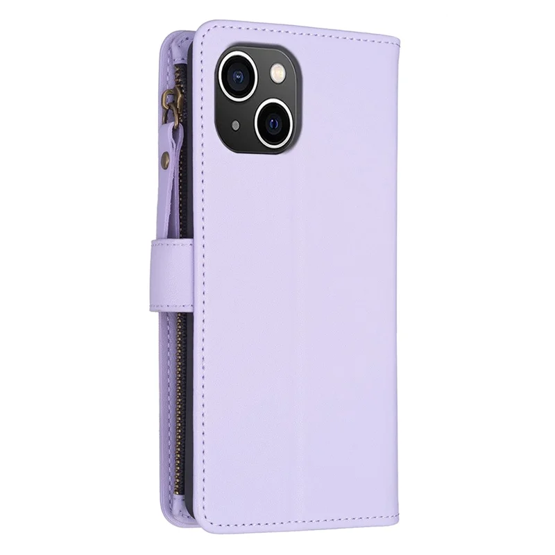 BF Style-19 Кожаный чехол-бумажник с подставкой для iPhone 15, фиолетовый