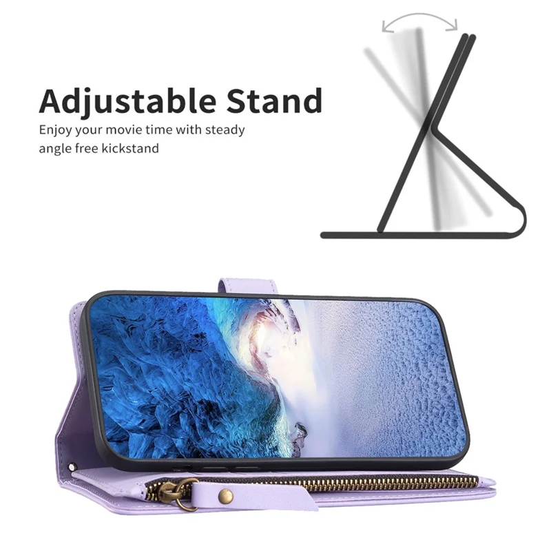 BF Style-19 Кожаный чехол-бумажник с подставкой для iPhone 15, фиолетовый
