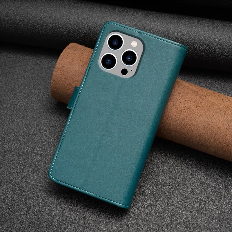 BF Style-19 For iPhone 15 Pro Max PU Leather Phone Case Flip Wallet Stand Cover with Zipper Pocket - Green