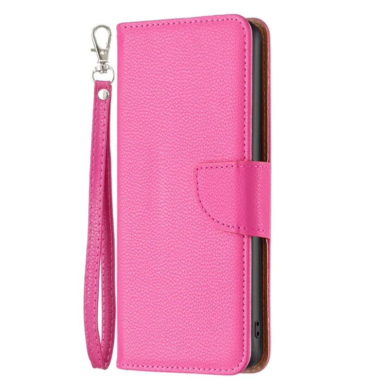 For iPhone 15 Pro Max Wallet Case with Wrist Strap Litchi Texture Leather Phone Stand Cover - Rose