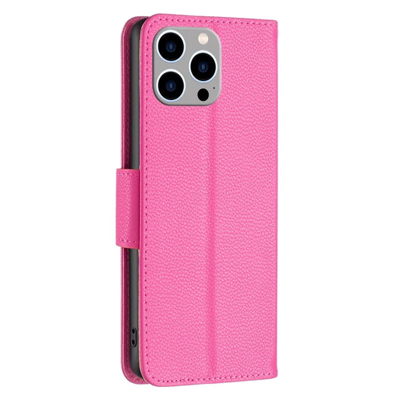 For iPhone 15 Pro Max Wallet Case with Wrist Strap Litchi Texture Leather Phone Stand Cover - Rose