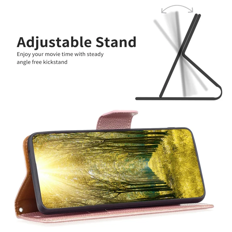 For iPhone 15 Pro Max Wallet Case with Wrist Strap Litchi Texture Leather Phone Stand Cover - Rose Gold