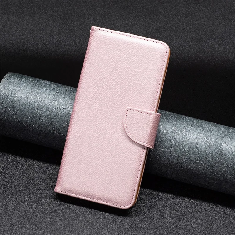 For iPhone 15 Pro Max Wallet Case with Wrist Strap Litchi Texture Leather Phone Stand Cover - Rose Gold