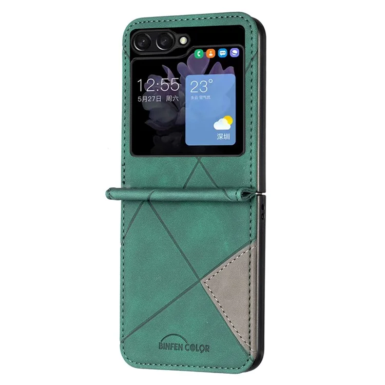 BINFEN COLOR Para Samsung Galaxy Z Flip5 5G Capa de Celular PU Leather+PC Imprinted Pattern Cover - Verde