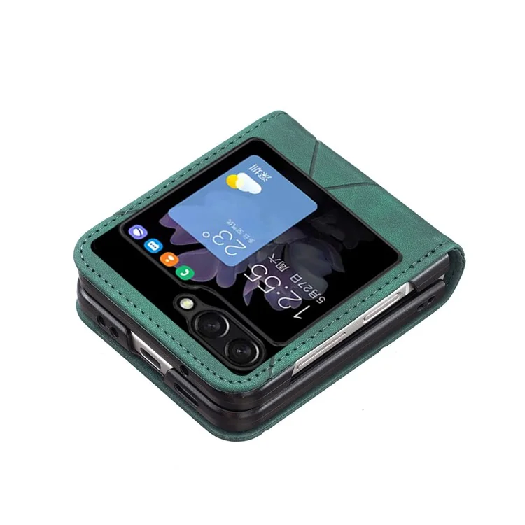 BINFEN COLOR Para Samsung Galaxy Z Flip5 5G Capa de Celular PU Leather+PC Imprinted Pattern Cover - Verde