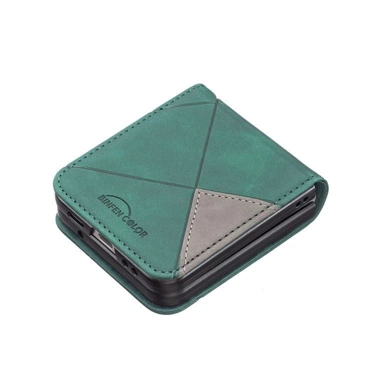 BINFEN COLOR Para Samsung Galaxy Z Flip5 5G Capa de Celular PU Leather+PC Imprinted Pattern Cover - Verde