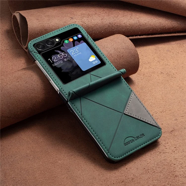 BINFEN COLOR Para Samsung Galaxy Z Flip5 5G Capa de Celular PU Leather+PC Imprinted Pattern Cover - Verde