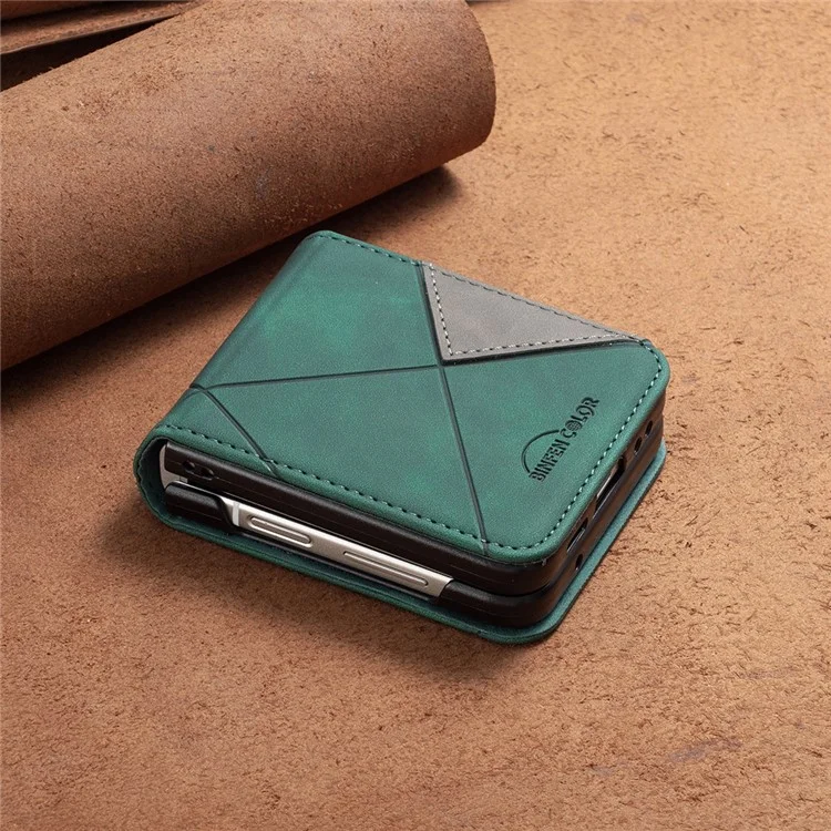 BINFEN COLOR Para Samsung Galaxy Z Flip5 5G Capa de Celular PU Leather+PC Imprinted Pattern Cover - Verde