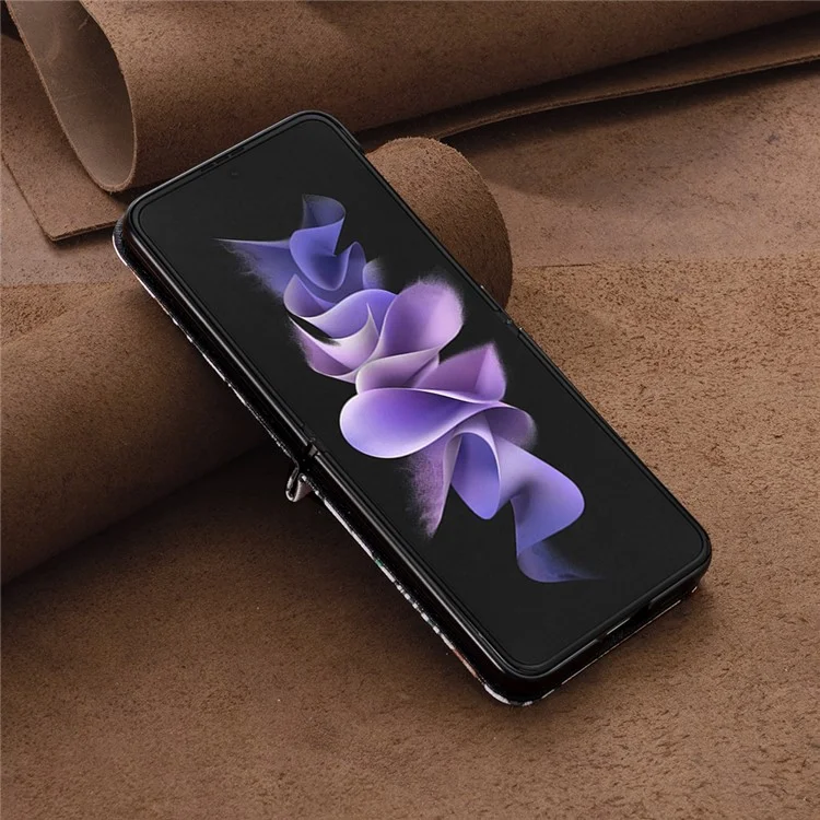 Per Samsung Galaxy Z Flip5 5G PU Leather+PC Phone Case Pattern Printing Protective Cover - Foglie e Fiori
