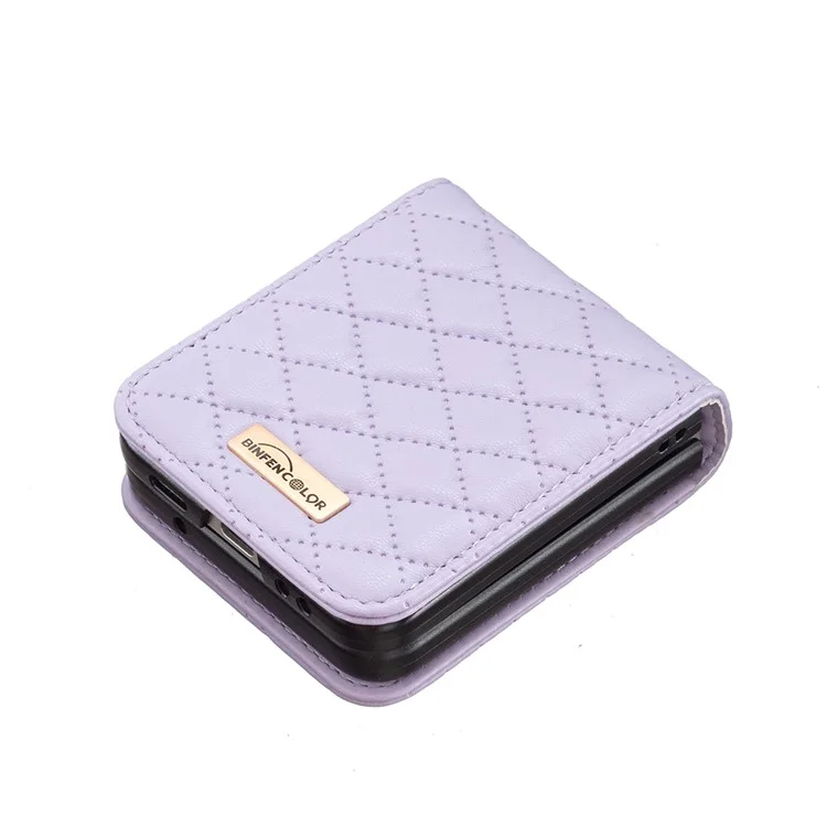 BINFEN COLOR Pour Samsung Galaxy Z Flip5 5G Étui en Cuir PU+PC Motif Losange Imprimé Étui pour Téléphone - Violet
