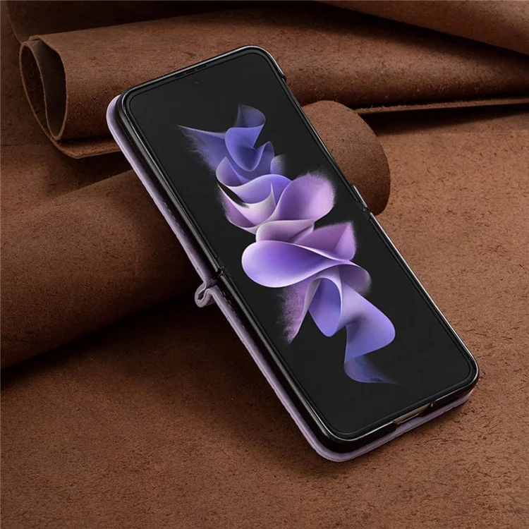 BINFEN COLOR Pour Samsung Galaxy Z Flip5 5G Étui en Cuir PU+PC Motif Losange Imprimé Étui pour Téléphone - Violet